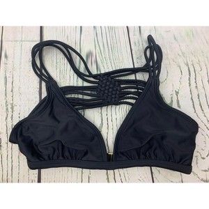 Womens Macrame Back Triangle Bikini Top Small Black